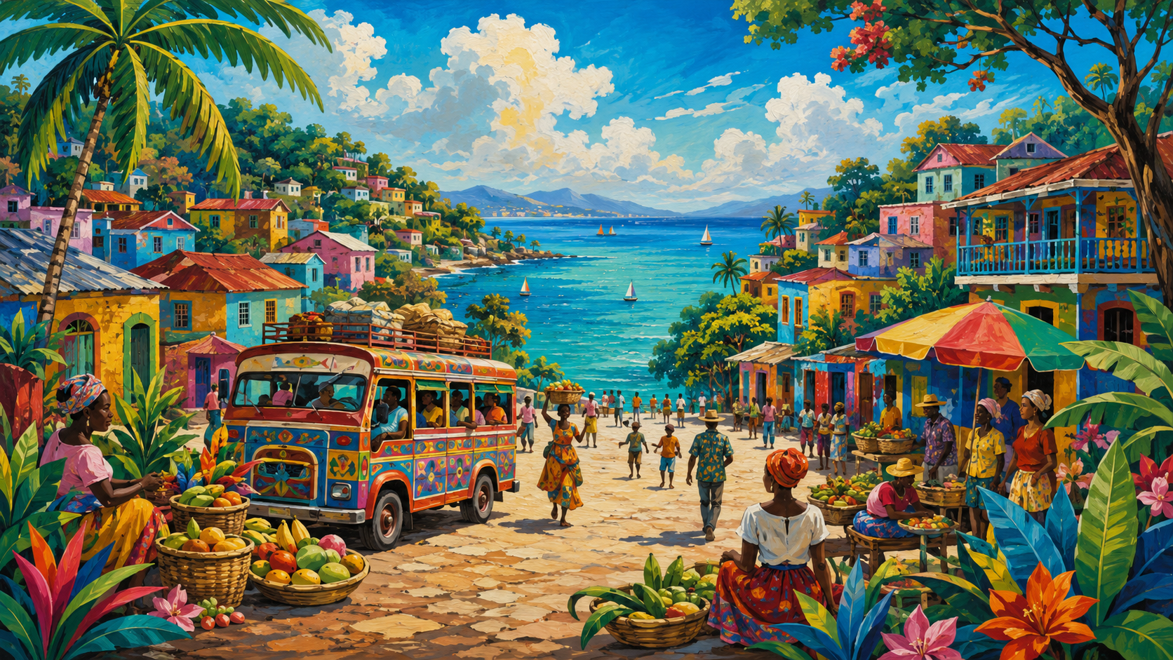Scène haïtienne colorée